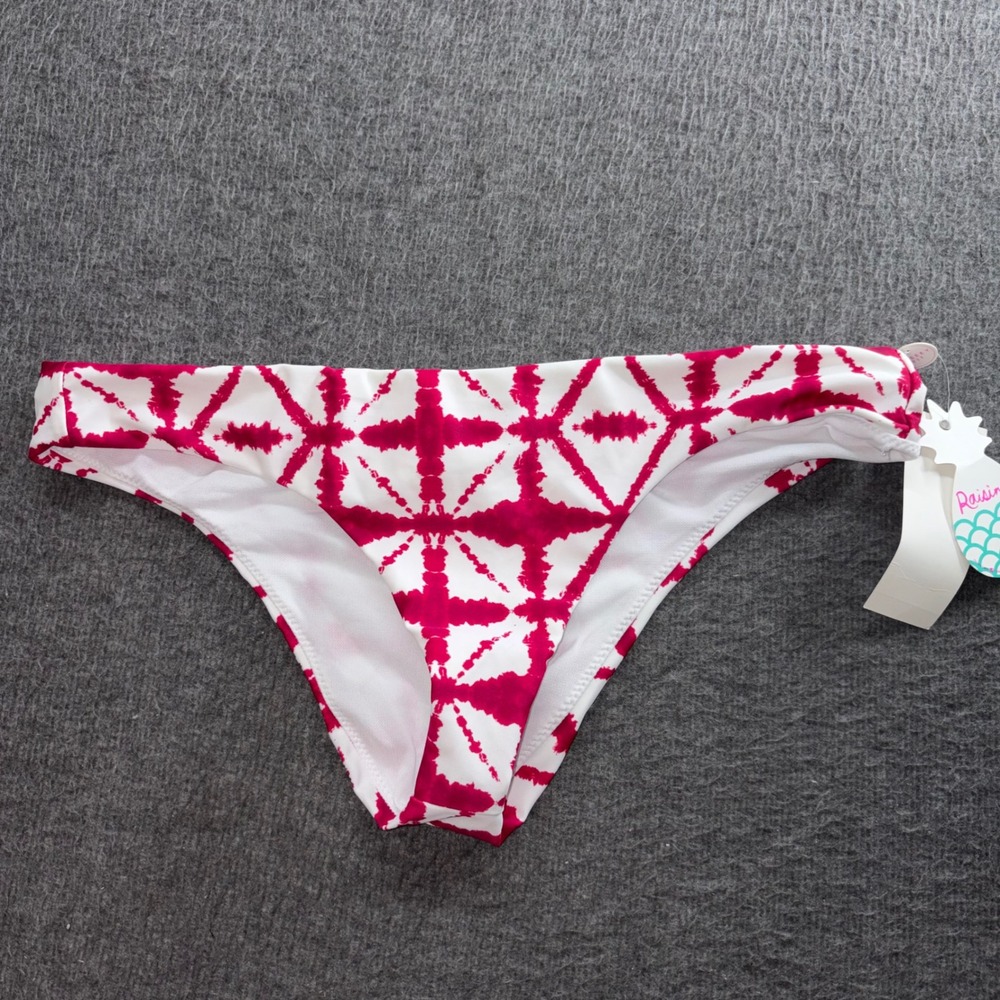 Raisins Mai Tai Bikini Bottom Burgundy White Tie Dye Shibori Swim M X710852